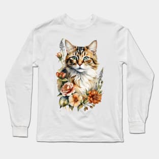 Adorable watercolor little cat Long Sleeve T-Shirt